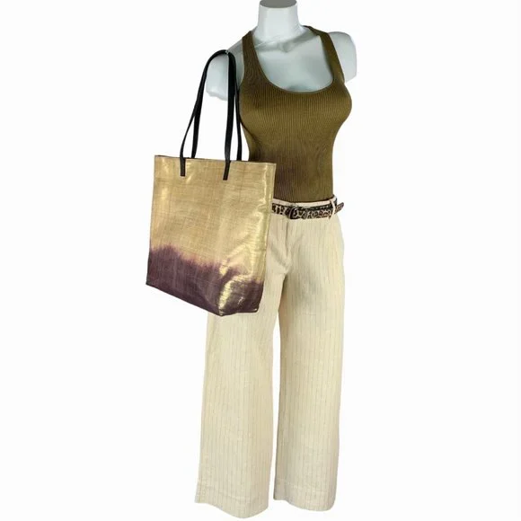Bloomingdales pleated wide leg pinstripe cream linen pants trousers - size 6